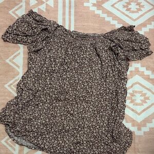 Doe & Rae Brown Floral Off-Shoulder Blouse